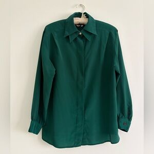 Vintage Notations Emerald Green Long Sleeve Button Down Shirt Size 6